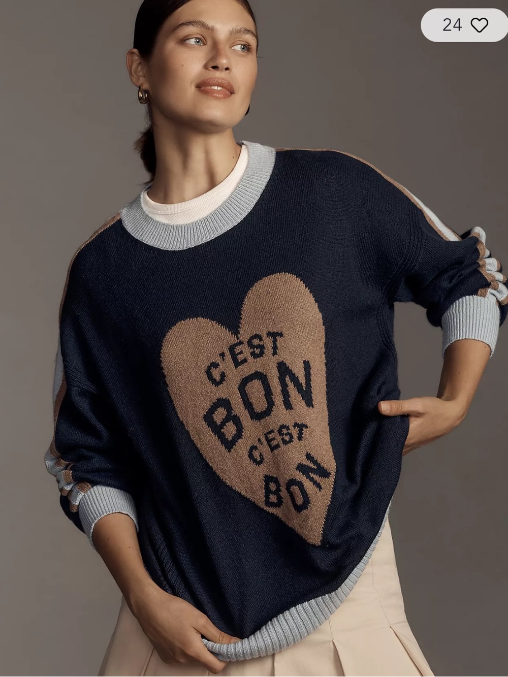 Maeve wool blend Women’s Navy and Light Blue Heart Crewneck Sweater